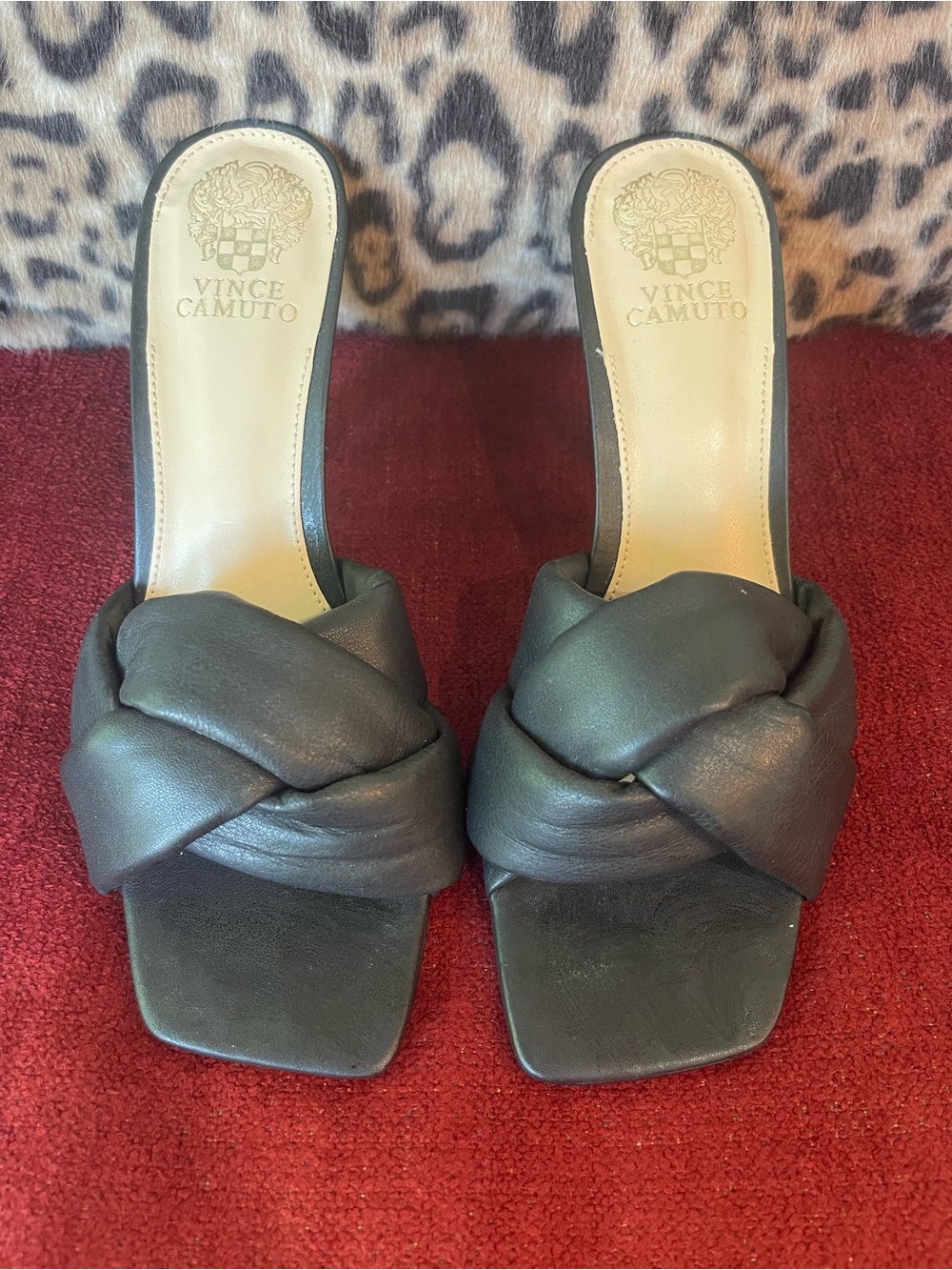 Vince Camuto Black Knotted Leather Slide Mules